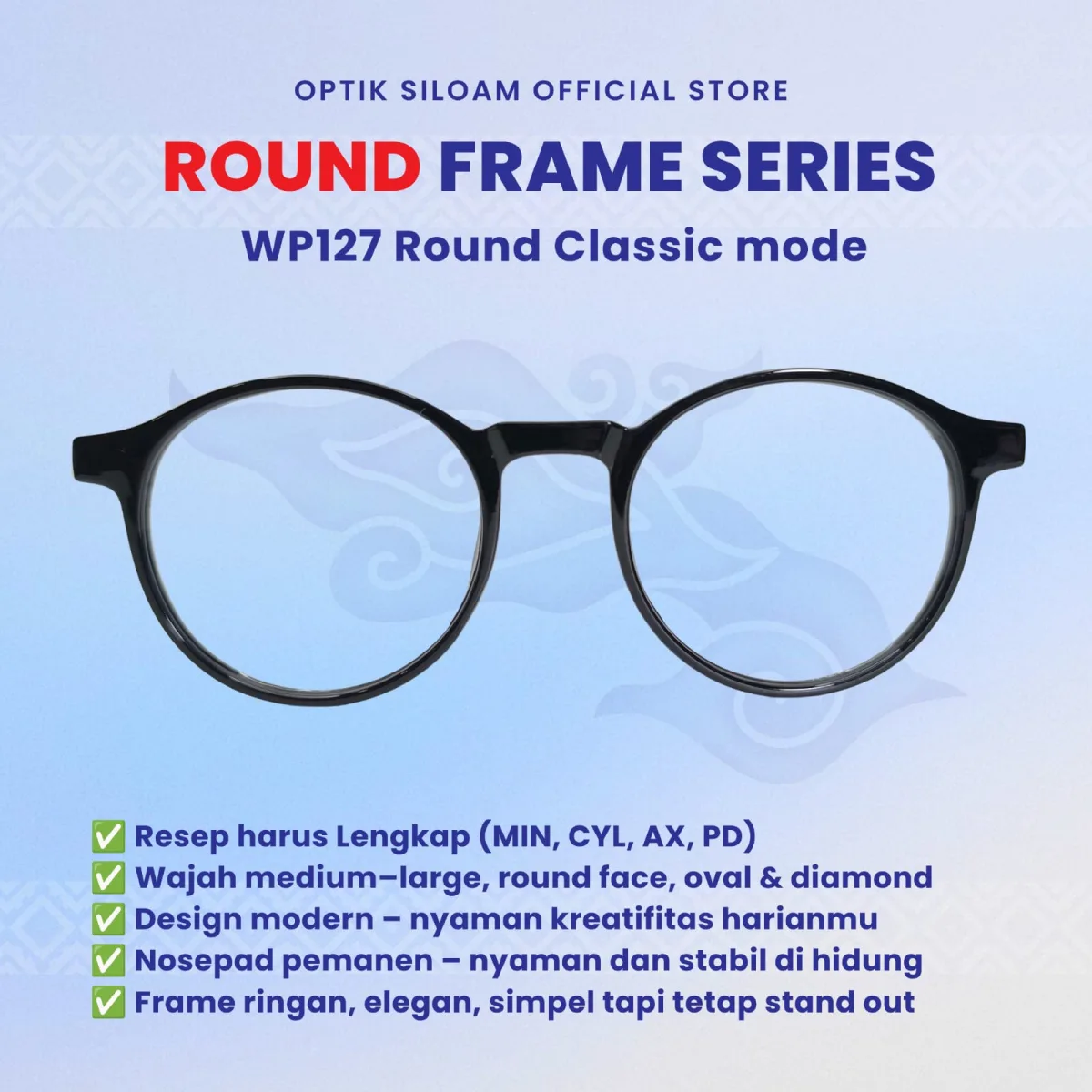 Kacamata WISE WP127 Round Series Frame Bulat Unisex,  Pria Wanita Frame Fleksibel Ringan Semi Lentur