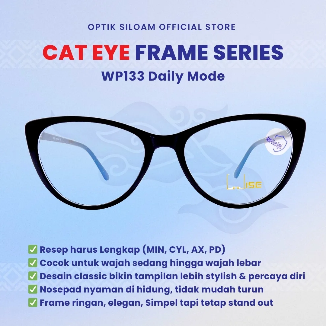 Kacamata WISE WP133 Cat Eye Series Frame Wanita Fleksibel Ringan Semi Lentur