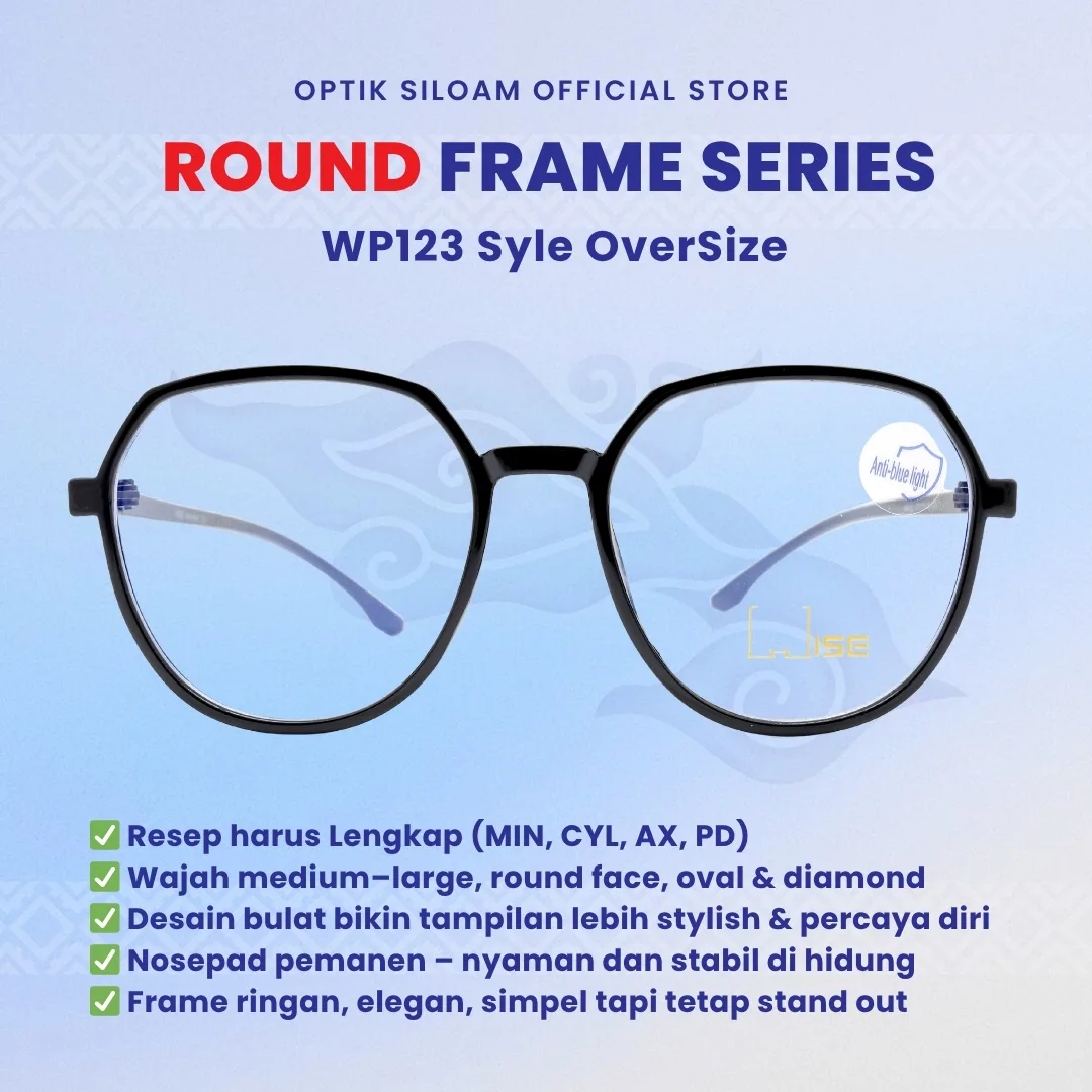 Kacamata WISE WP123 Round Oversize Series Frame Bulat Unisex Pria Wanita Frame Fleksibel Ringan Semi Lentur