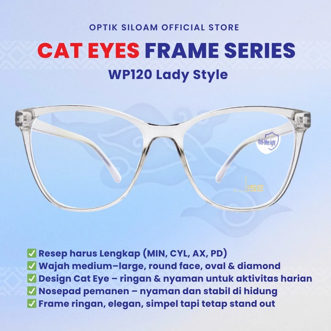 Kacamata WISE WP120 Cat Eye Series Frame Wanita Fleksibel Ringan Semi Lentur